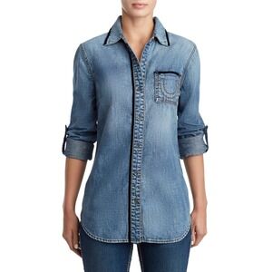 True Religion | Women's Velvet Trim Boyfriend Denim Shirt  Sz M